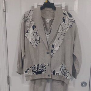 Rare Womens Lim's VTG 3 Piece Crochet Pant Suit GrannyCore Large USA